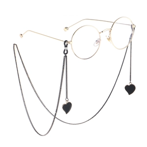 Black Heart Pendant Glasses Chain Minimalist Metal Eyewear Strap Holder Retro Anti Slip Sunglasses Cord With Rubber Loops