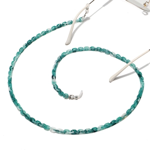 Detail of teal and white acrylic eyewear chain with lobster clasps and silicone loops