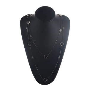 Doppellagige schwarze Kristall-Pulloverkette und Brillenkette mit goldfarbenen Ringen