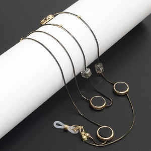 Eleganter Brillenband Legierung Metall Halskette Mit Transparenten Kristall Und Schwarzen Runden Anhängern Rutschfest