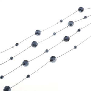 Gray faceted crystal beaded double-layer chain for glasses and sweaters in silver finish