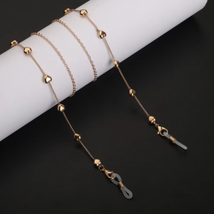 Chaîne De Lunettes Élégante Avec Perles En Métal En Forme De Cœur Boucles En Silicone Antidérapantes Pour Lunettes