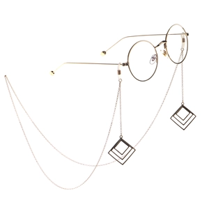 Retro round gold glasses with stylish double layered square pendant fashion chains