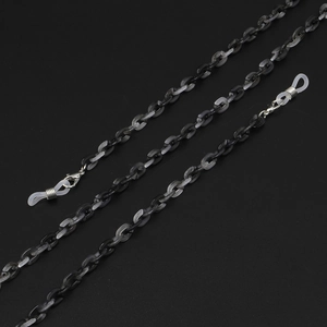 Detail showing acrylic grey and black links of the eyewear chain with lobster clasps
