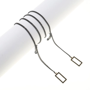 Minimalist Metal Glasses Chain Anti Slip Eyewear Strap Fashion Geometric Rectangular Pendant Neck Cord Holder Black