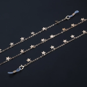 Chaîne à lunettes en cuivre doré avec étoiles faites main et boucles en caoutchouc souple