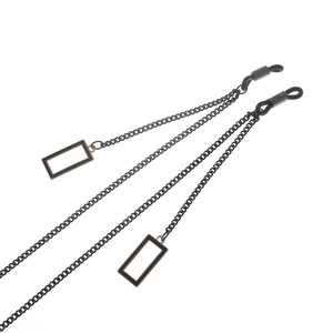 Minimalist black metal eyewear chain with geometric rectangular pendants for sunglasses