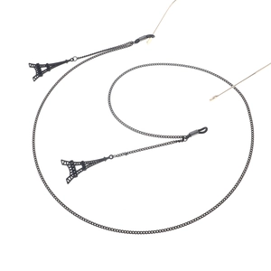 Fashionable black metal eyewear chain with Eiffel Tower charms for sunglasses and glasses