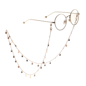 Lunettes rondes dorées rétro avec chaîne de lunettes faite main ornée d'étoiles en cuivre