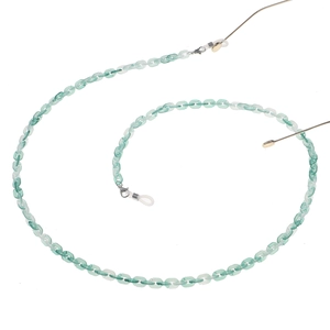 Detail of mint green acrylic eyeglass chain with classic link design and silicone loops