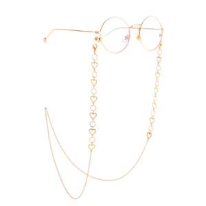 Élégante Chaîne De Lunettes En Alliage De Cuivre Or Maillons De Cœur Creux Anneaux Ronds Retenue De Lunettes Antidérapante
