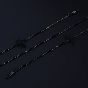 Minimalist black eyewear chain featuring star charms and anti-slip rubber loops