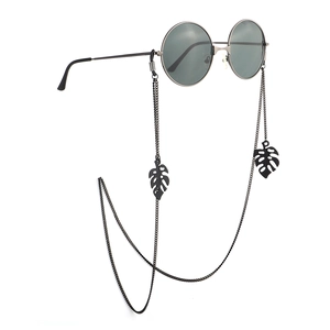 Matte Black Metal Eyeglass Chain Hollow Monstera Leaf Pendants Anti Slip Rubber Loops For Sunglasses Reading Glasses Fashion