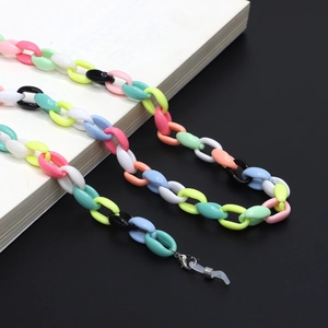 Colorful acrylic eyeglass chain with macaron-toned links and silver lobster clasps