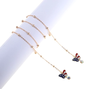 Gold chain glasses holder with red white and blue enamel butterfly and colorful rhinestones