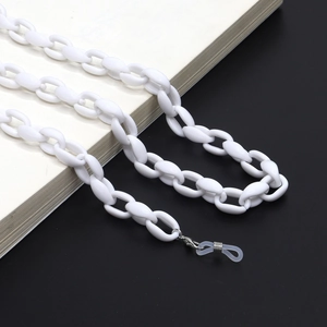Stylish white acrylic eyewear chain with oval links and adjustable silicone ends