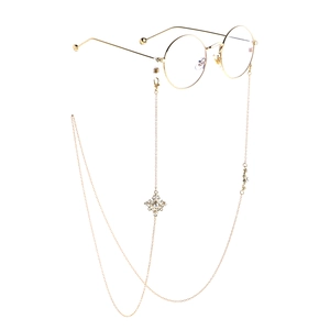 Lunettes rondes dorées avec chaîne élégante à pendentif perle et croix en métal vintage