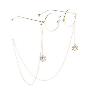 Chaîne De Lunettes En Métal Doré Avec Pendentifs Flocons De Neige Et Künstliche Perles Cordon De Lunettes Antidérapant