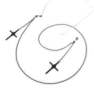 Fashionable black metal eyewear chain with minimalist gothic cross pendants for sunglasses