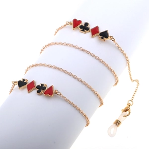 Poker Suit Enamel Charms Glasses Chain Metal Anti-slip Eyewear Strap Golden Copper Link Necklace For Reading Sunglasses
