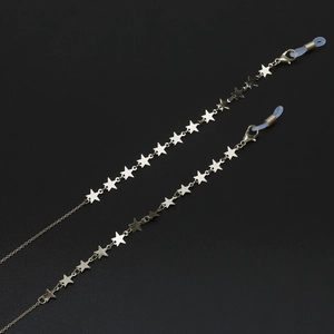 Golden star pattern eyewear chain with lobster clasps and non-slip silicone loops