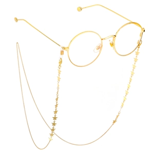 Star Glasses Chain Copper Alloy Metal Anti Slip Eyewear Strap Holder With Silicone Loops Fashionable For Sunglasses