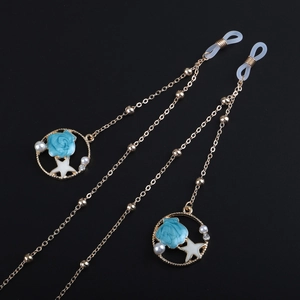 Catena Per Occhiali Moda Oro Metallo Antiscivolo Cordino Occhiali Decorativo Fiore Blu Stella Pendente Perline Donne