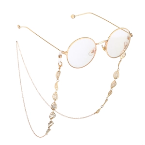 Golden retro round glasses with exquisite hollowed-out leaf pattern metal chain link