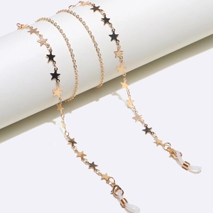 Golden star-shaped glasses chain and mask lanyard with lobster clasps and silicone loops