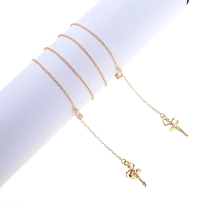Chaîne à lunettes dorée avec strass roses, pendentifs ballerine et boucles antidérapantes