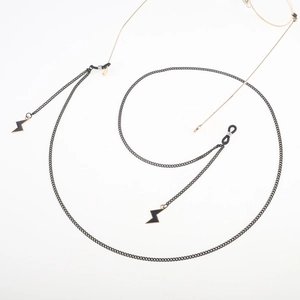 Minimalist black metal eyewear chain with lightning bolt pendants and anti-slip loops