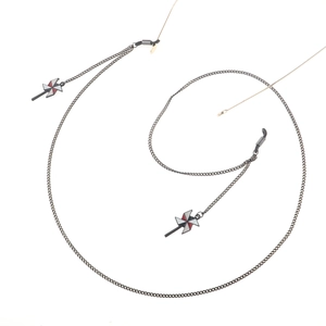 Fashionable dark grey eyewear chain with red and white windmill charms for sunglasses