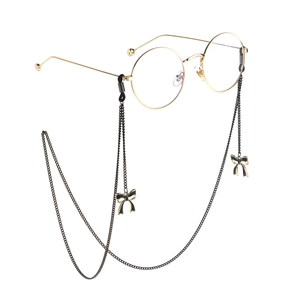 Fashion Metal Alloy Glasses Chain With Black Bow Pendant Anti Slip Eyeglass Strap For Women Elegant Eyewear Accessory