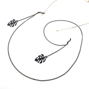 Minimalist black glasses chain with stylish hollow leaf pendants for sunglasses holder