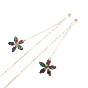 Catenina per occhiali dorata alla moda con ciondoli a fiori colorati e asole in silicone