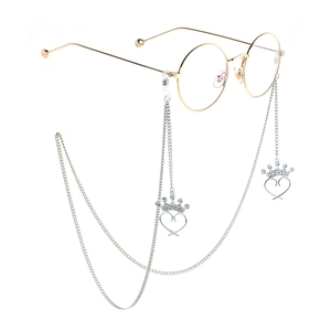 Fashion Rhinestone Crown Heart Alloy Glasses Chain Anti-slip Metal Eyewear Lanyard Strap Accessory For Women