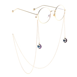Goldene Metall Brillenkette Mit Emaille Stern Mond Anhängern Rutschfeste Brillenband Halterung Für Damen