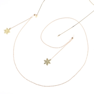Golden metal eyewear chain with snowflake pendants and non-slip silicone loops for glasses