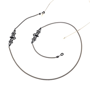 Chaîne de lunettes noire en métal avec pendentifs chauve-souris et boucles antidérapantes