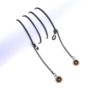 Elegant Black Metal Eyeglasses Chain With Crown Artificial Pearl Pendant Anti-Slip Glasses Strap Holder Neck Cord Women Accessory