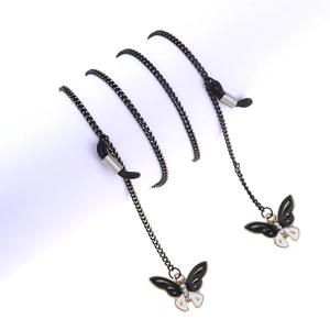 Chic black butterfly pendant eyewear chains with fine metal links and crystal accents