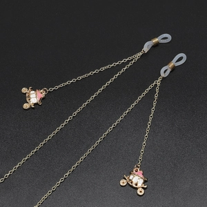 Chaîne De Lunettes Métal Or Émail Rose Pendentif Carrosse Citrouille Antidérapant Cordon Lunettes Pour Femmes
