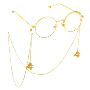 Lunettes rondes dorées avec chaîne antidérapante et pendentifs carrosse rose