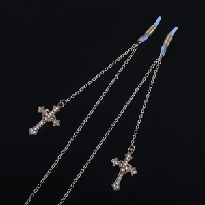 Chaîne De Lunettes En Métal Doré Mode Pendentif Croix Strass Cordon De Lunettes Antidérapant Accessoire Femme
