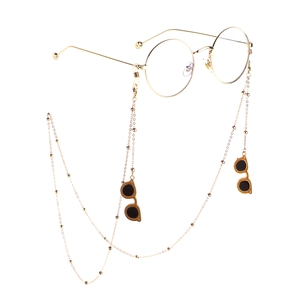 Fashion Gold Metal Beaded Glasses Chain With Mini Sunglasses Pendants Anti-Slip Eyewear Strap Lanyard For Women