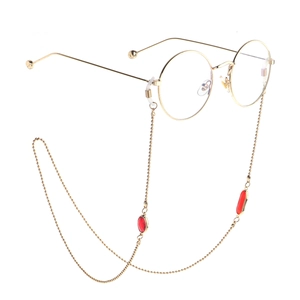 Chaîne De Lunettes Antidérapante À La Mode Métal Plaqué Or Perle Cordon Avec Pierres De Cristal Ovales Colorées Élégant
