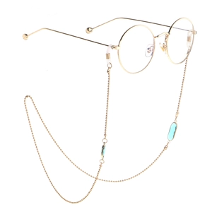 Lunettes rondes dorées avec chaîne en cristal bleu perlée élégante et antidérapante