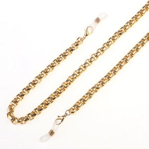 Thick golden aluminum eyewear chain with non-slip silicone loops and lobster clasps