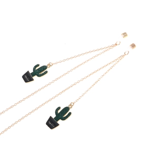 Chaîne à lunettes dorée antidérapante avec pendentif cactus fait à la main