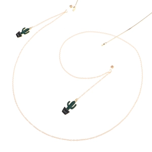 Chaîne de lunettes dorée avec pendentifs cactus et boucles antidérapantes en silicone